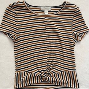 Cropped Striped Twist Front Top